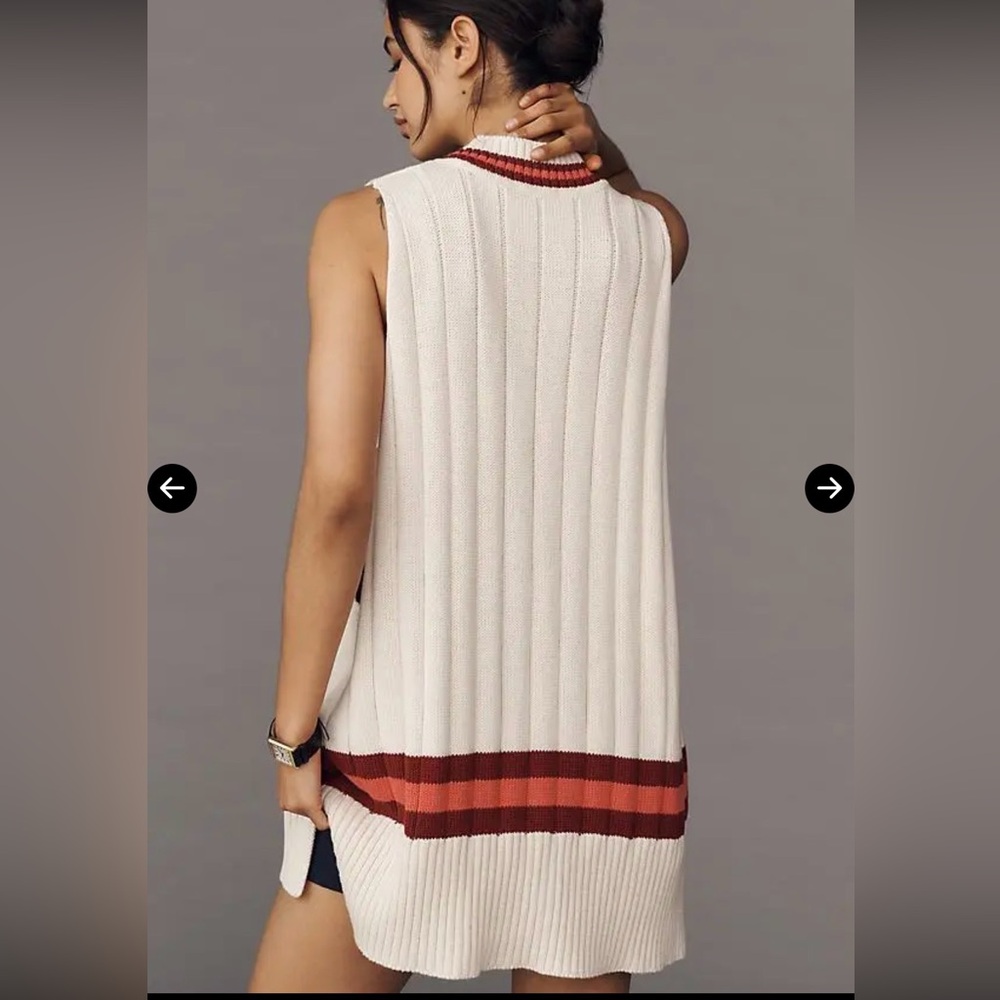 Anthropologie Maeve Sweater Vest Top Mini Dress Stripe Preppy Tennis Academia - Picture 2 of 10